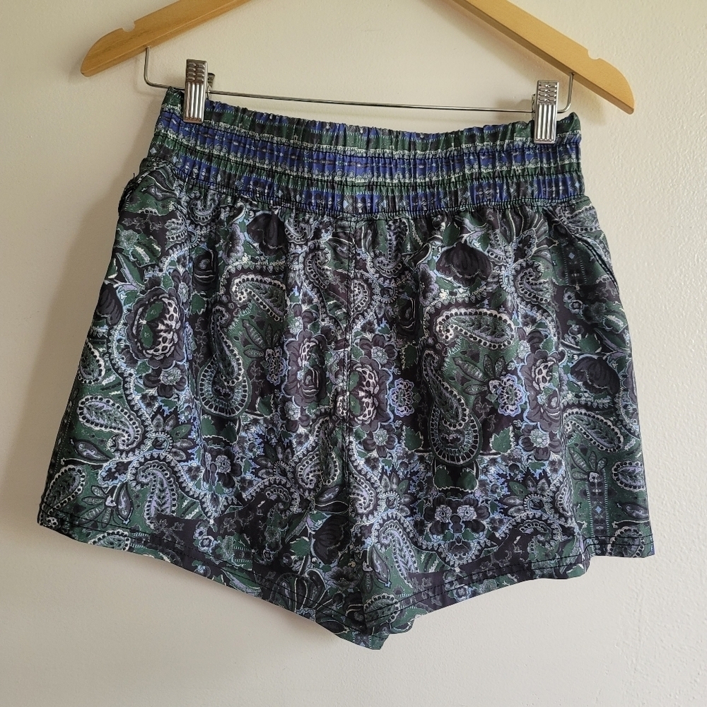 Free People FP Movement, Next Round Shorts,  Blue Green Paisley, Size Small‎ - Picture 5 of 10